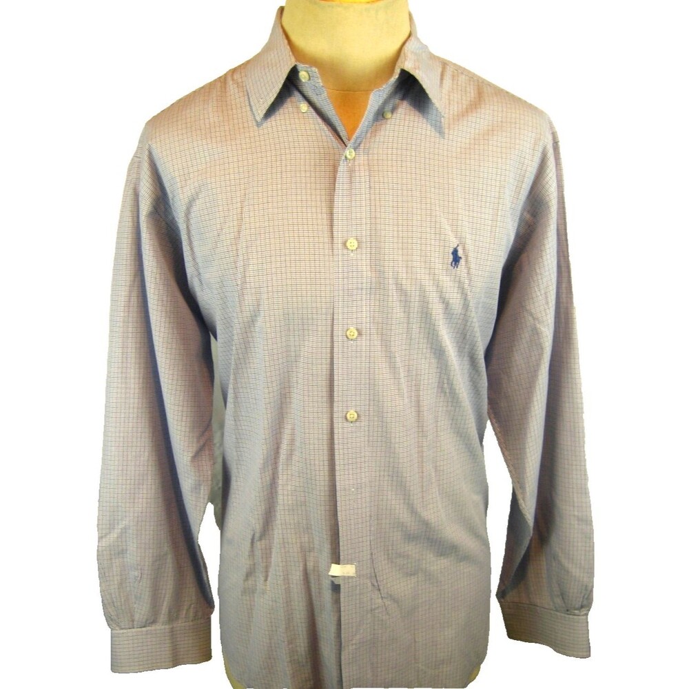 Mens Ralph Lauren Yarmouth Blue Check LS Cotton Casual shirt sz 16.5x34/35